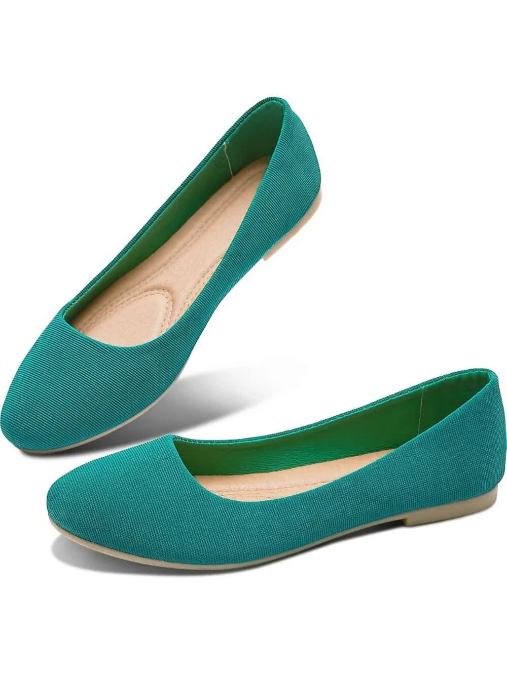 Women's Green Textile Round Toe Flat Shoes Slip on Dress Comfortable